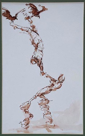 "holding on" 1. Line & Wash. 19x29cm